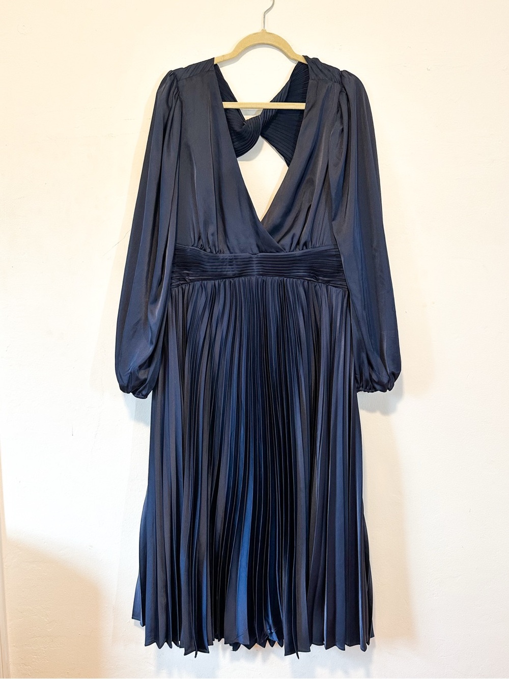 Deep Navy Pleated Long Sleeve Dress